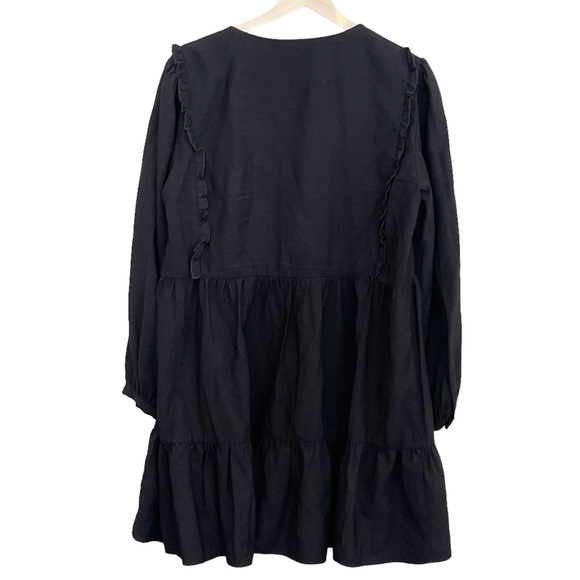 Zara Balloon Sleeve Ruffle Baby Doll A Line Tiered Mini Dress Size L Black - Picture 4 of 13
